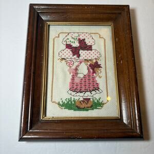 Vintage Wonder Art Cross Stitch Jennifer Girl Bonnet Art Home Decor Framed